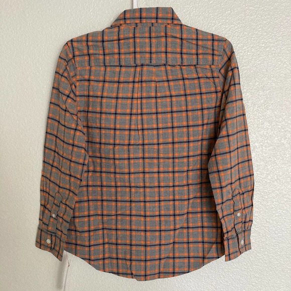 Cat & Jack Plaid Long Sleeves Shirt Boys Medium 8 10 Button Down Orange Gray - Picture 3 of 6